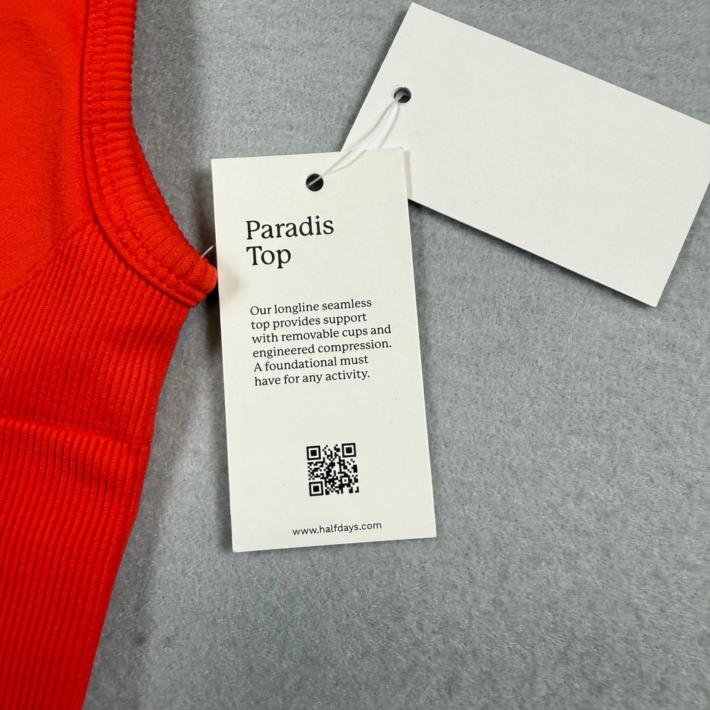 Halfdays Womens XS Paradis Seamless Bra Top Orange Red Ribbed Longline Yoga - Picture 2 of 7